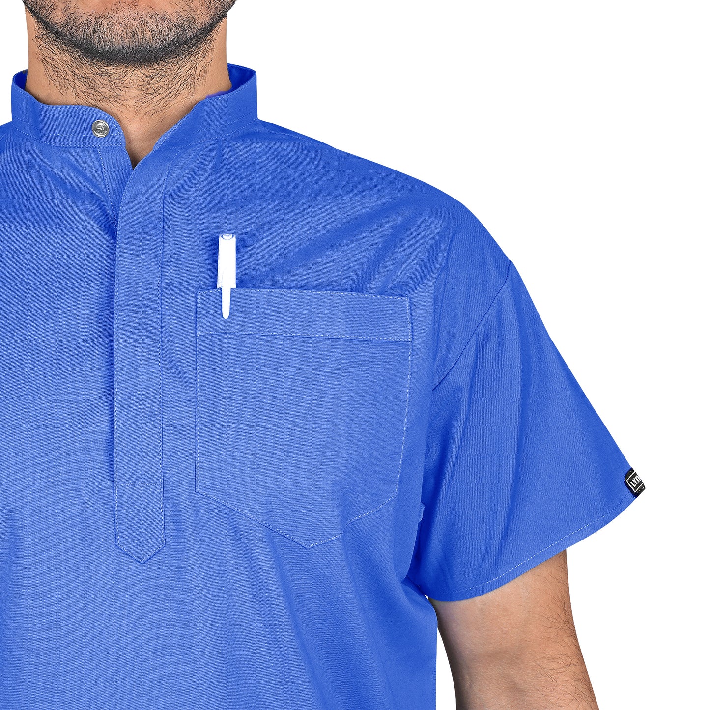 LYNWOOD MEDICAL SCRUB TUNIC GRANDAD COLLAR - DEEP BLUE