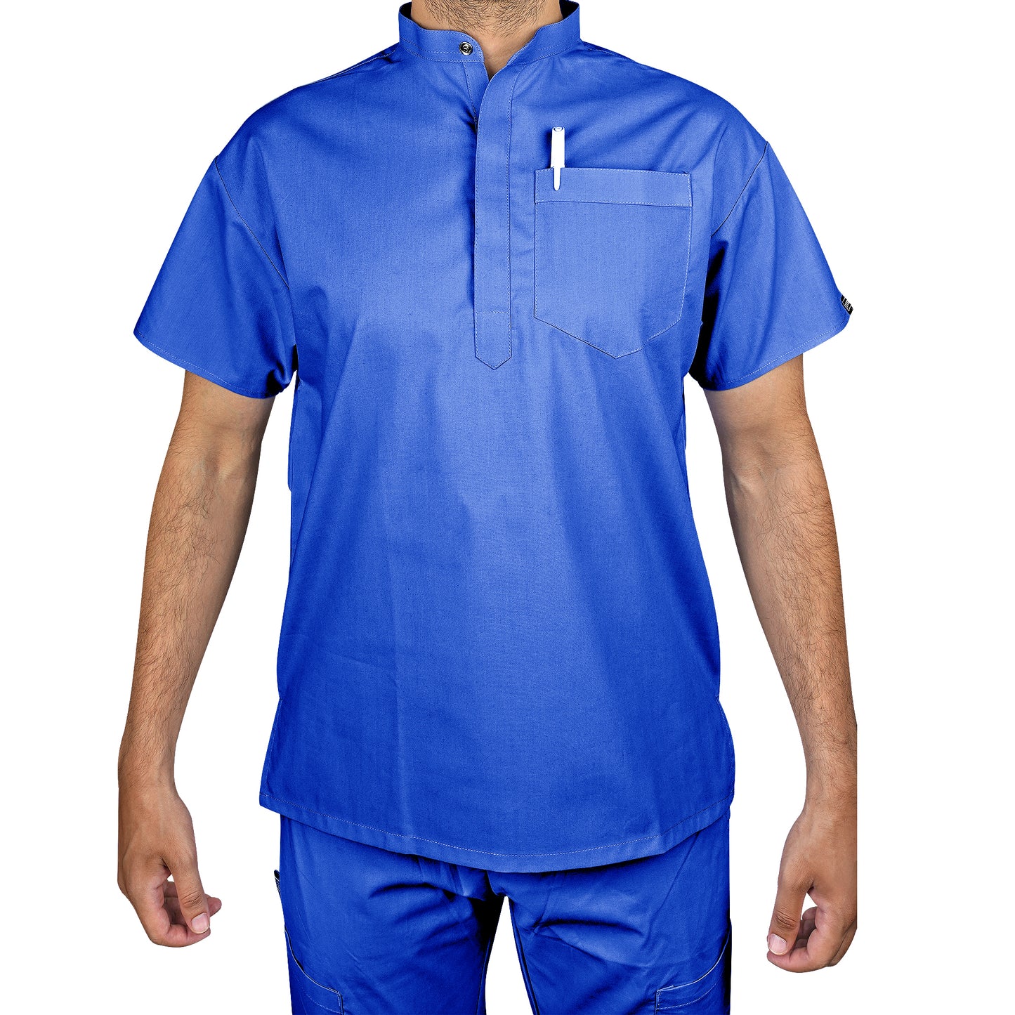 LYNWOOD MEDICAL SCRUB TUNIC GRANDAD COLLAR - DEEP BLUE