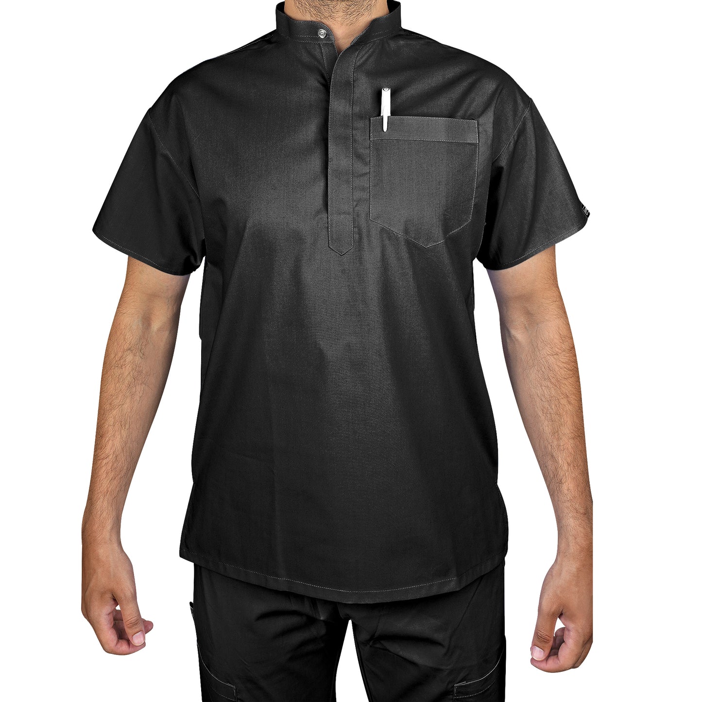 LYNWOOD MEDICAL SCRUB TUNIC GRANDAD COLLAR - BLACK | Lynwood Uniforms