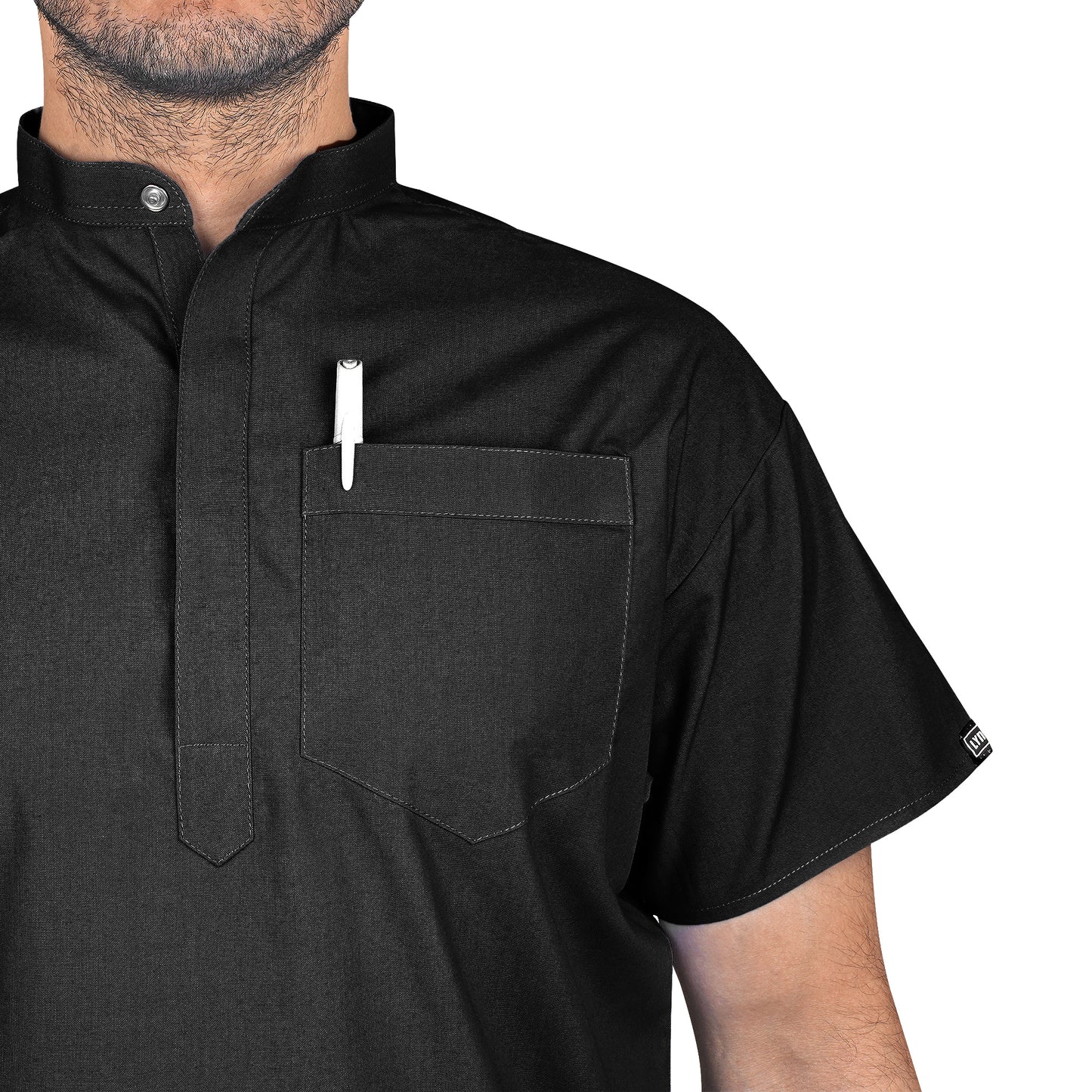 LYNWOOD MEDICAL SCRUB TUNIC GRANDAD COLLAR - BLACK | Lynwood Uniforms